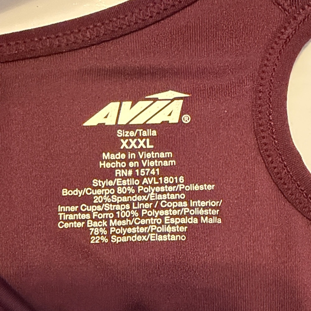 Avia Women's Maroon lined XXXL Sports Bra - Picture 5 of 7